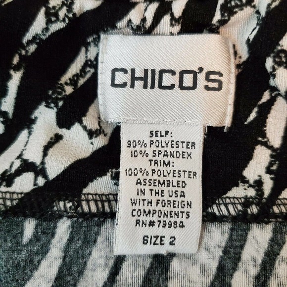 Chico's Pull-On Skirt SZ 2 Womens Large 12 Black White Lined Knee Length Stretch - Picture 3 of 4